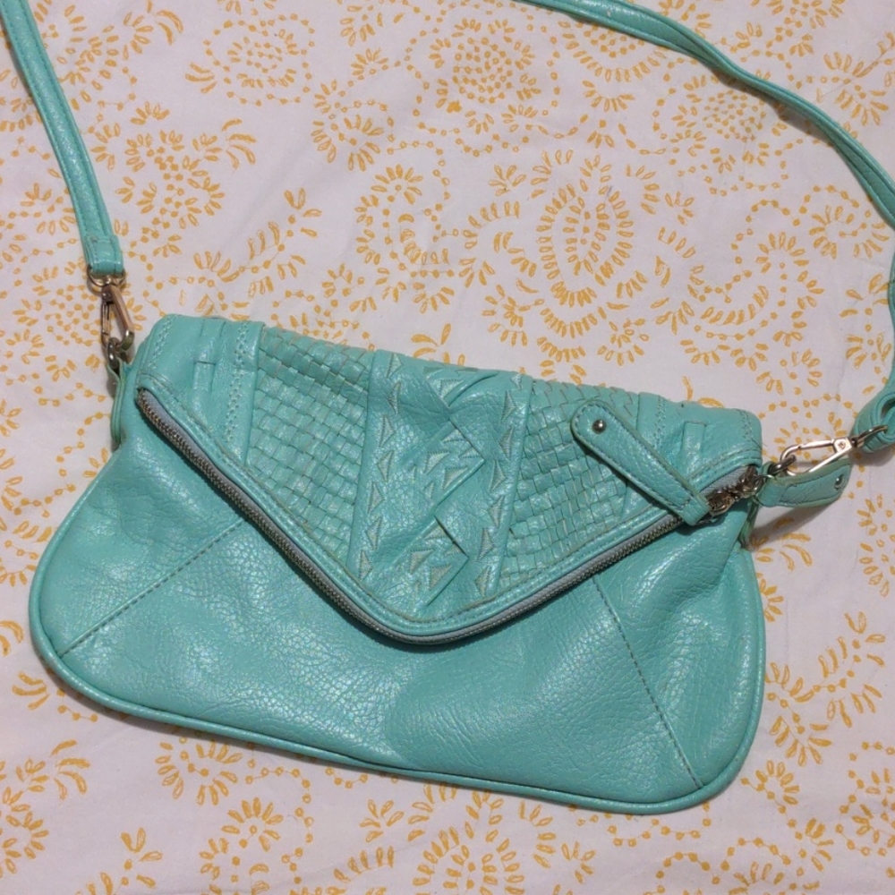 Teal leather purse